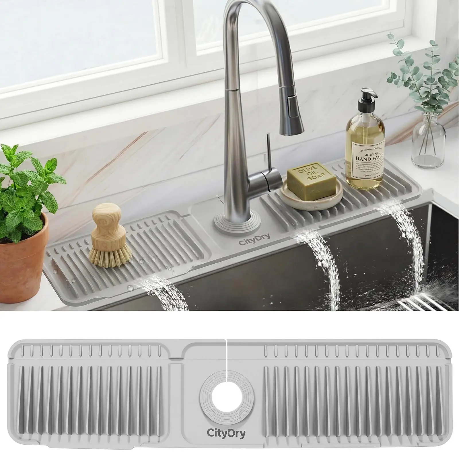 Kitchen Sink Faucet Mat, Silicone Folding Splash Guard, Draining Mat with Button Lock, Sink Faucet Protector, Sink Accessories for Kitchen.Summervibes