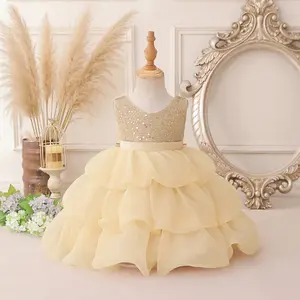 3112 Infant and toddler princess dress baby's first birthday sequined bow cake dress girls' birthday party fashion show and christening dress
