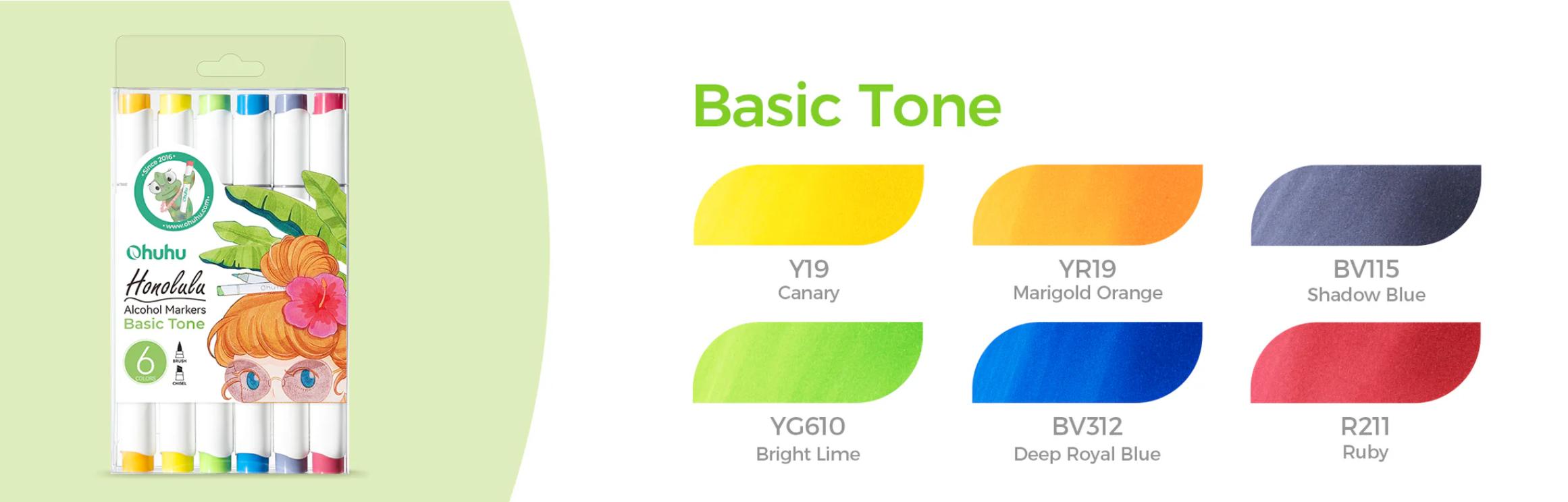 Ohuhu Alcohol Markers: Brush& Chisel Dual Tips - 6 colors - Alcohol-based Art Marker Set for Artist Adult Coloring Book Illustrations- Refillable - Honolulu Series of Ohuhuart