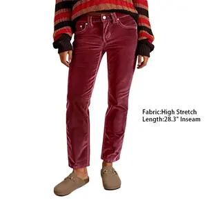 Flamingals Solid Corduroy Mid Waist Straight Leg Pants Womenswear