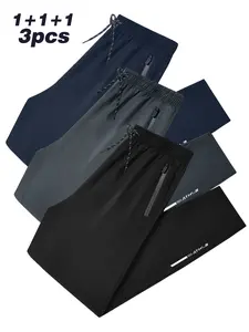 Men’s 3-pack summer sports-casual long pants — outdoor stretch fabric for comfort and breathability, zippered pockets on both sides; a versatile basic for everyday wear and commuting that’s easy to care for.