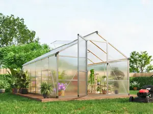 8X12 FT Greenhouse for Outdoors, Walk-in Greenhouse Kit with Aluminum Frame, Polycarbonate Panels, Adjustable Roof Vent, Sliding Door, Secure Lock for Outside Garden, Patio, Backyard