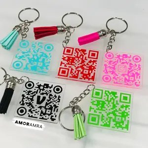 Acrylic QR Code Keychain with Leather Tassel - Scannable Keychain for Website, Song, Video or Social Media (Instagram Facebook TikTok YouTube Snapchat)- Payment Keychain for Venmo, Cashapp, Zelle - Perfect Gift or On-the-Go Connection Tool