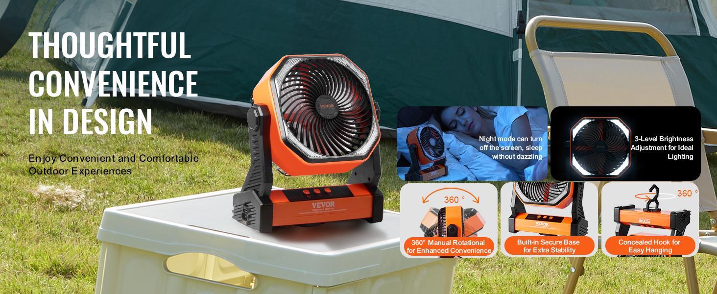 VEVOR Portable Fan Rechargeable 8 inch, TikTokShopBlackFriday, Battery Powered Fan with LED Lantern, 4 Speeds Adjustable Portable Small Table Fan Personal, USB Battery Operated Fans for Travel Bedroom Home Camping Office