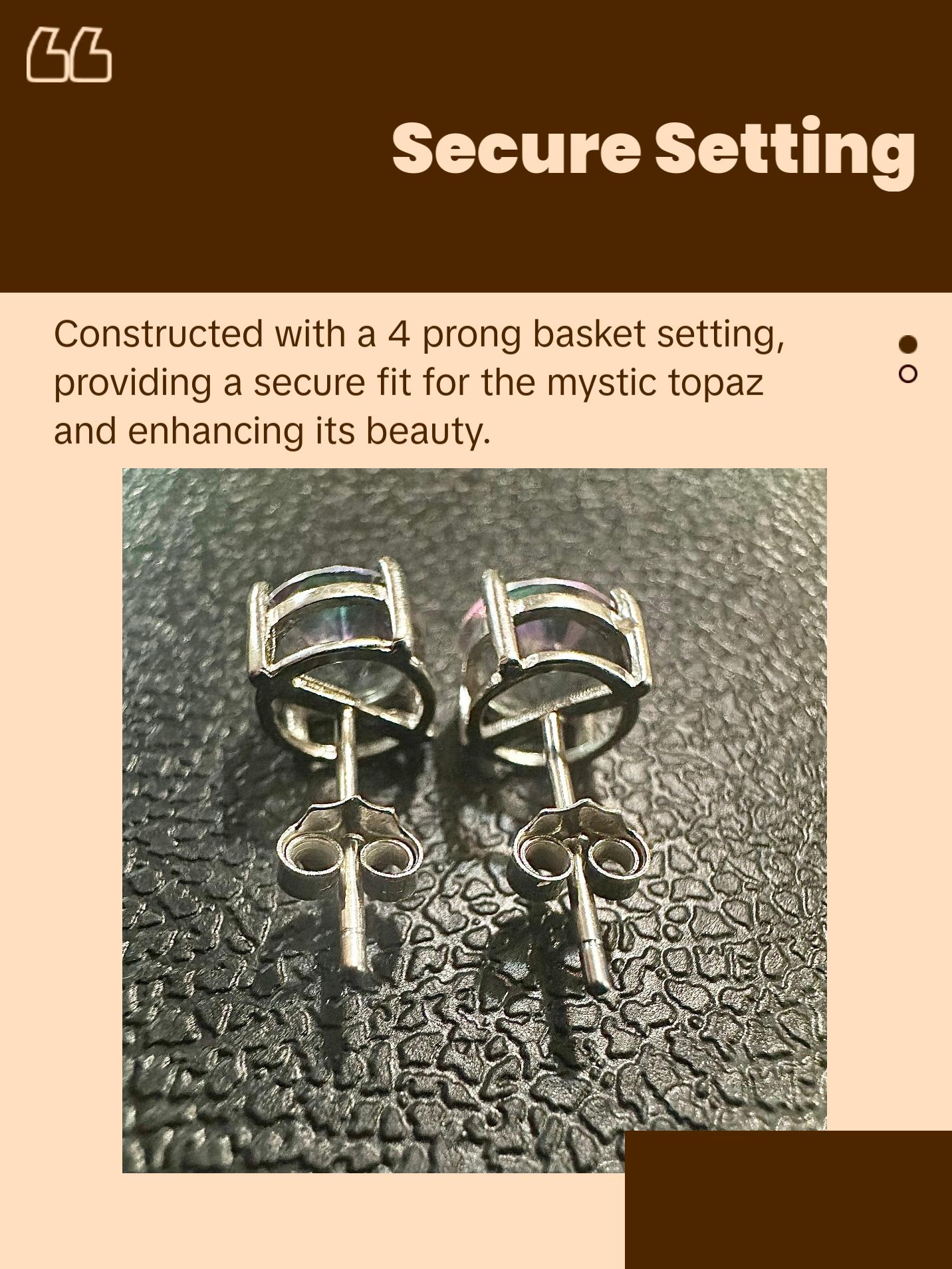 925 Sterling Silver Rainbow Mystic Topaz Stud Earrings for Women 6MM Birthstone Gift