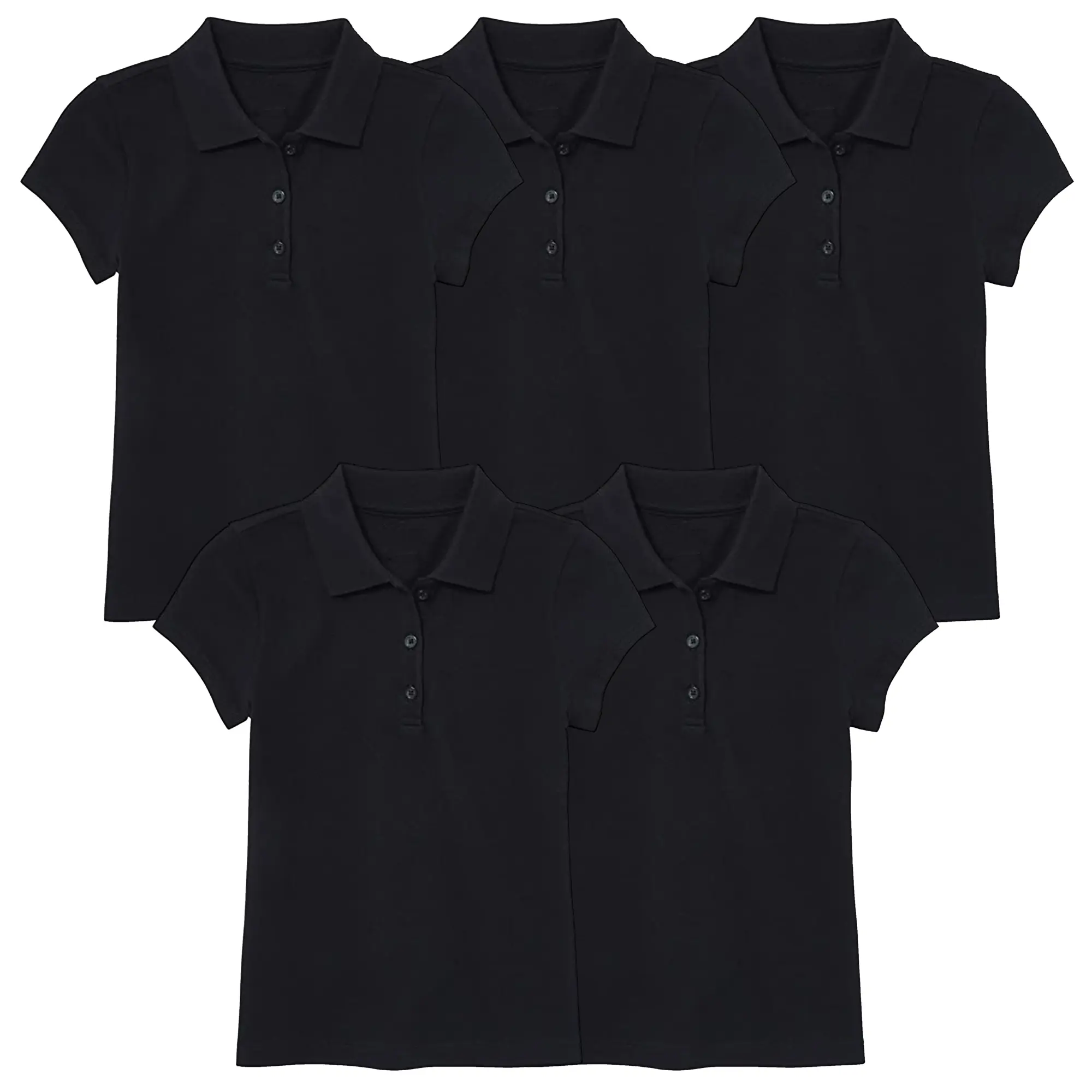 5 Pack Girls Short Sleeve Stretch Pique Polo Shirts School Uniform (4-20) beach day comfy fit going out top fall winter effortless wardrobe staple go to casual bottoms minimalist
