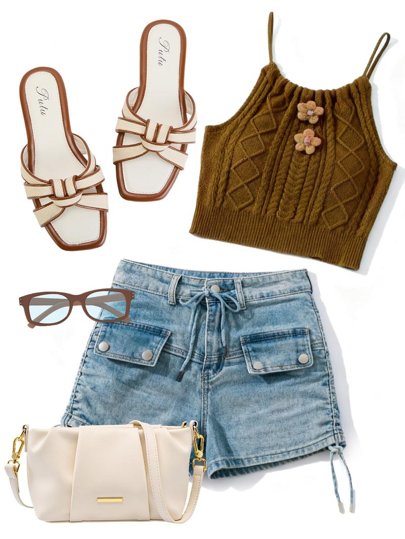 Women's Flat Sandals Square Toe Slide Sandals with Braided Design Non-Slip Sole Ideal for Vacations