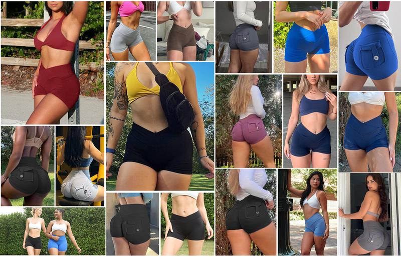 YEOREO CoreFlex Women High Waist Biker Shorts with Pockets Contour Seam Athletic Workout Shorts