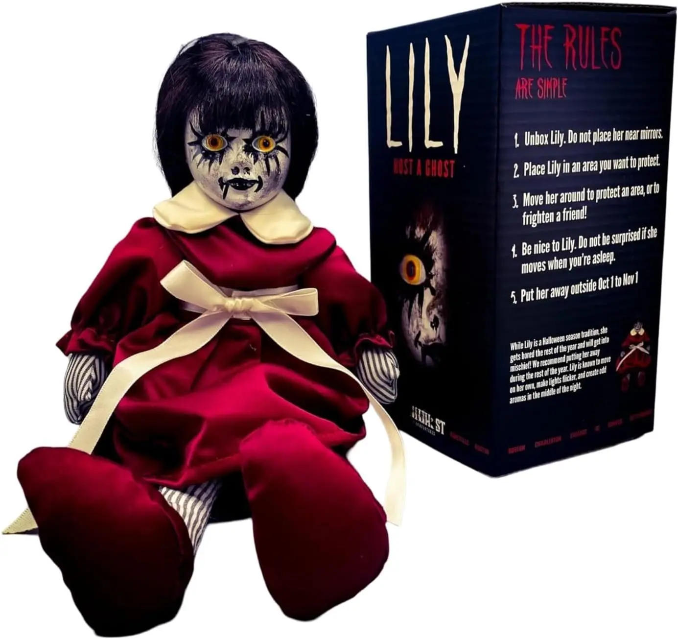 Lily: Host a   13" Creepy Haunted Doll for Protection from s. Lizzie Borden Hoe Scary Doll for Halloween and True Crime Collectors