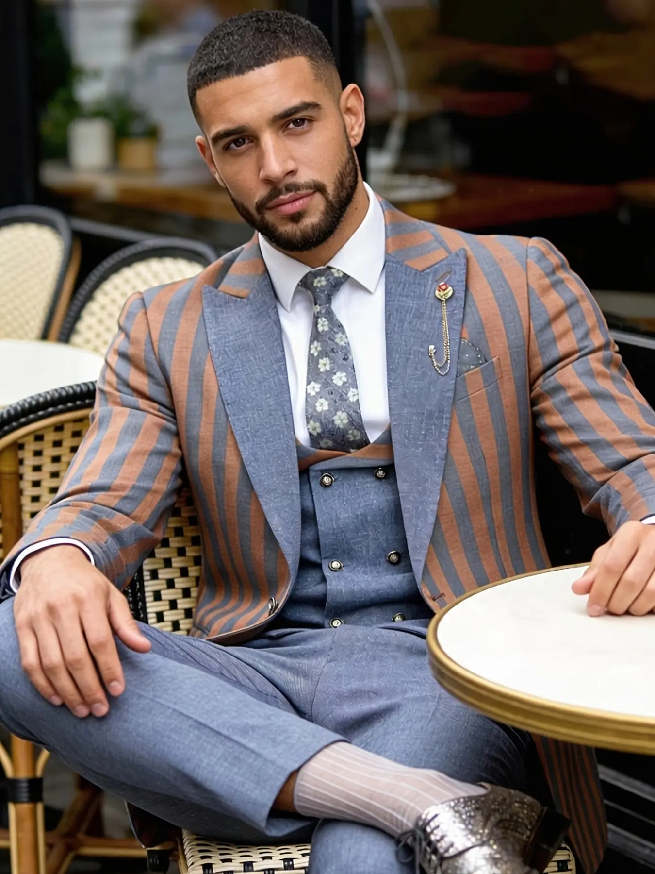 Men's Striped Suit Three-Piece Set, Prom Suit, Business Suits, Business Formal Wear, Formal Business Attire, Business Work Clothes, Slim Fit, Party Style, Essential for Events, No Tie Included