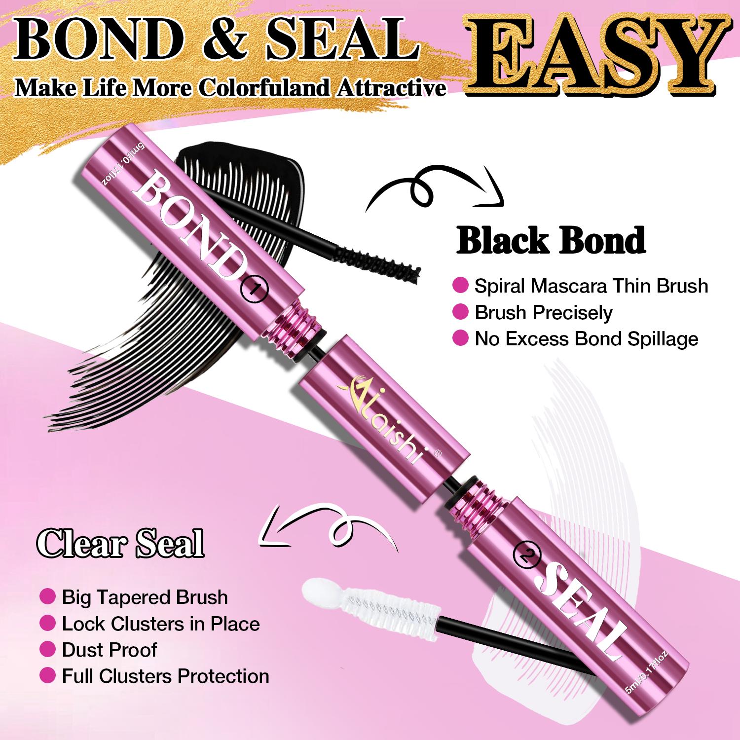 [New Upgrade] Ailaishi 2-in-1 Bond & Seal Waterproof Lash Cluster Glue - Strong-Hold, Beginner-Friendly Cosmetic Adhesive for Adults, Long-Lasting Hold, Glue-Black 2.0, No Summervibes Issues, Liquid back to school