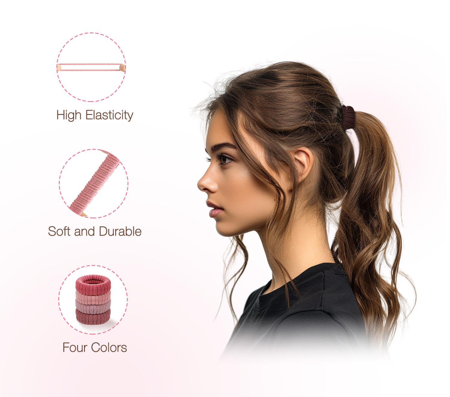 GOOGOO Simple Plain Color Hair Tie, High Stretch Ponytail Holder for Women & Girls, Daily Use Elastic Hair Accessories