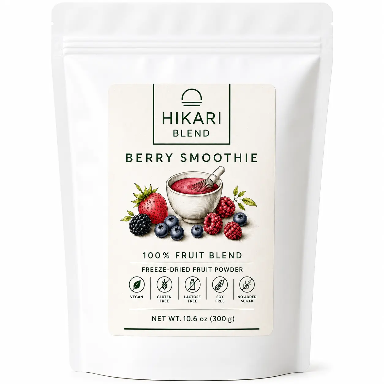 Hikari Blend Berry Smoothie Beverage Powder, 100% Freeze-Dried Fruit Blend, No Added Sugar, Vegan, 300g Hydration & Flavoring Powder