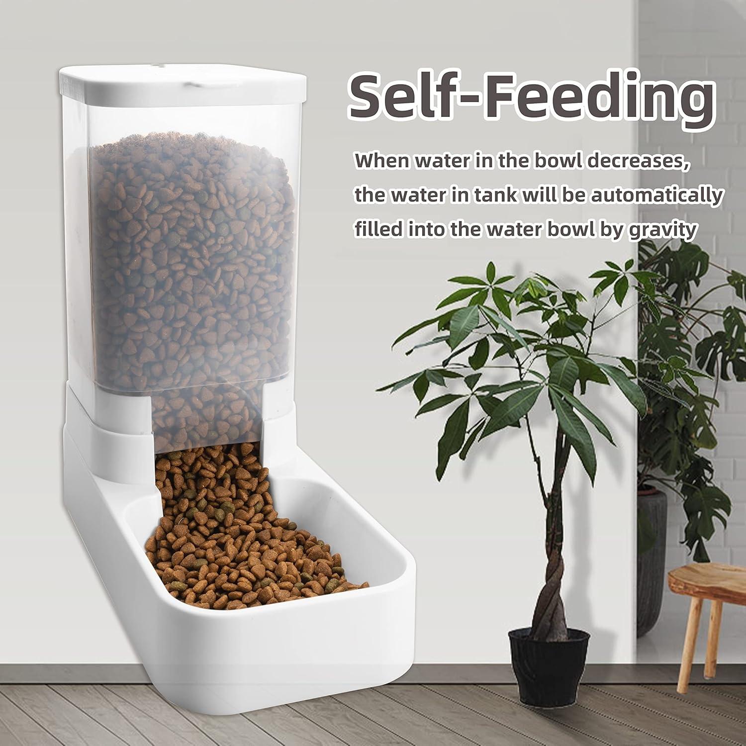 Pet Automatic Feeding and Drinking Set, One Feeder and One Water Feeder with Automatic Adjustment for Daily Feeding of Cats, Dogs and Other Pets Water Bottle with Accessories Dispenser Dry Food Animal