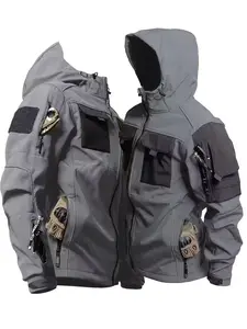 New men’s lightweight hooded zip-up jacket for spring and autumn, multi-pocket outdoor tactical jacket suitable for camping and exploration