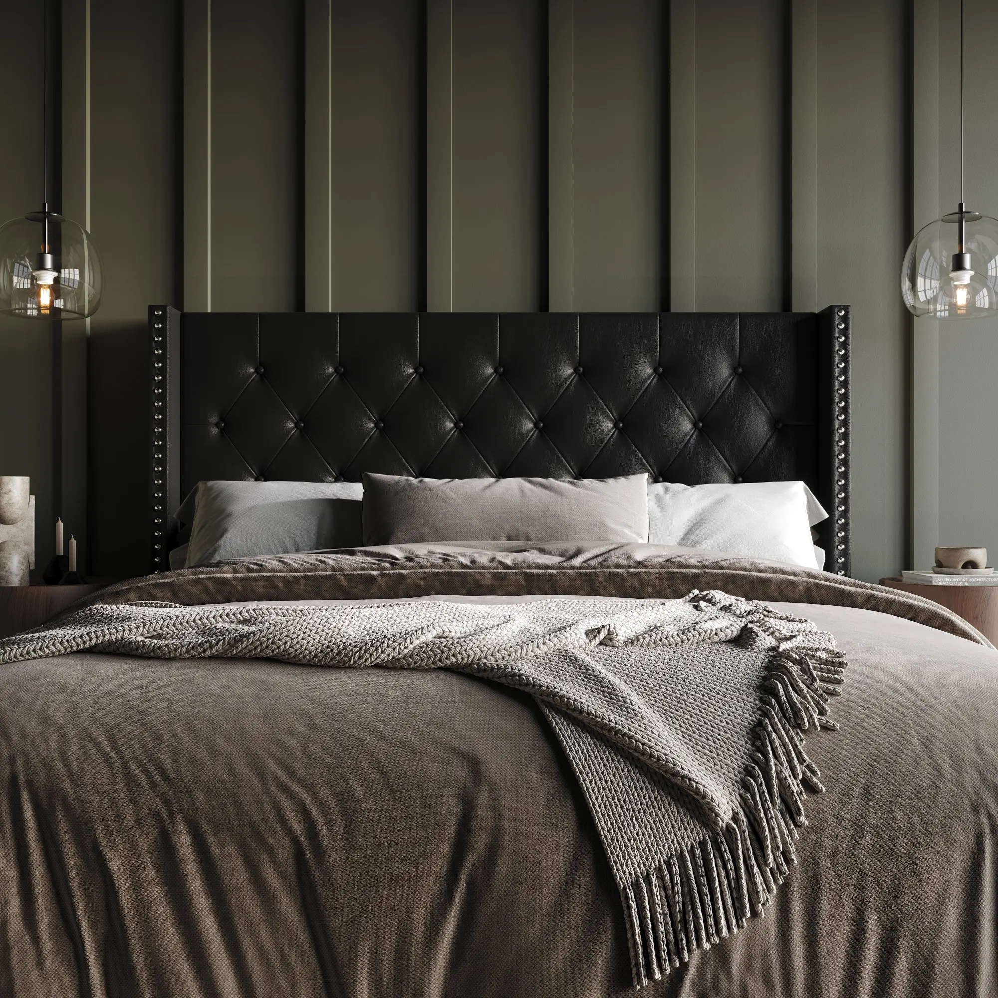 Favorer Sonoma Tufted PU Leather Upholstered Wingback Headboard - Black, Multi-Size for Bed, Ideal for Reading & Lounging, Assembly Required, Black Upholstered Headboard, Headboard For Bed