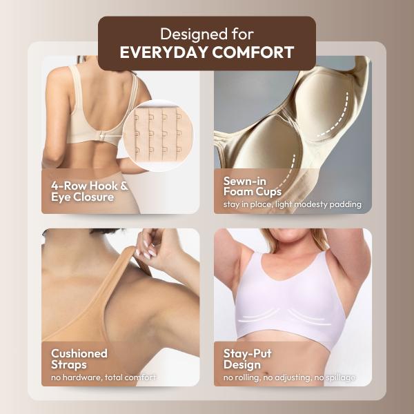 Underoutfit - Comfort Shaping Bra - Wireless Supportive Bra Soft No Underwire No Uniboob Seamless Comfortable T-Shirt Bra Non-Adjustable Straps Everyday Bras
