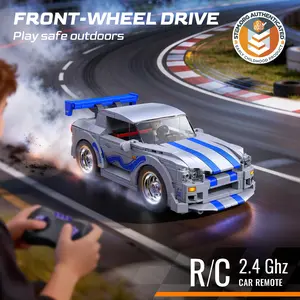 【Summervibes】WISE BLOCK Turbo Glorious GT RC Building Car Set, Larger Scale Racing Car with Drift & Burnout Function, Includes Driver Minifigure, for Ages 8+ Collectible Model minilego race Bricks