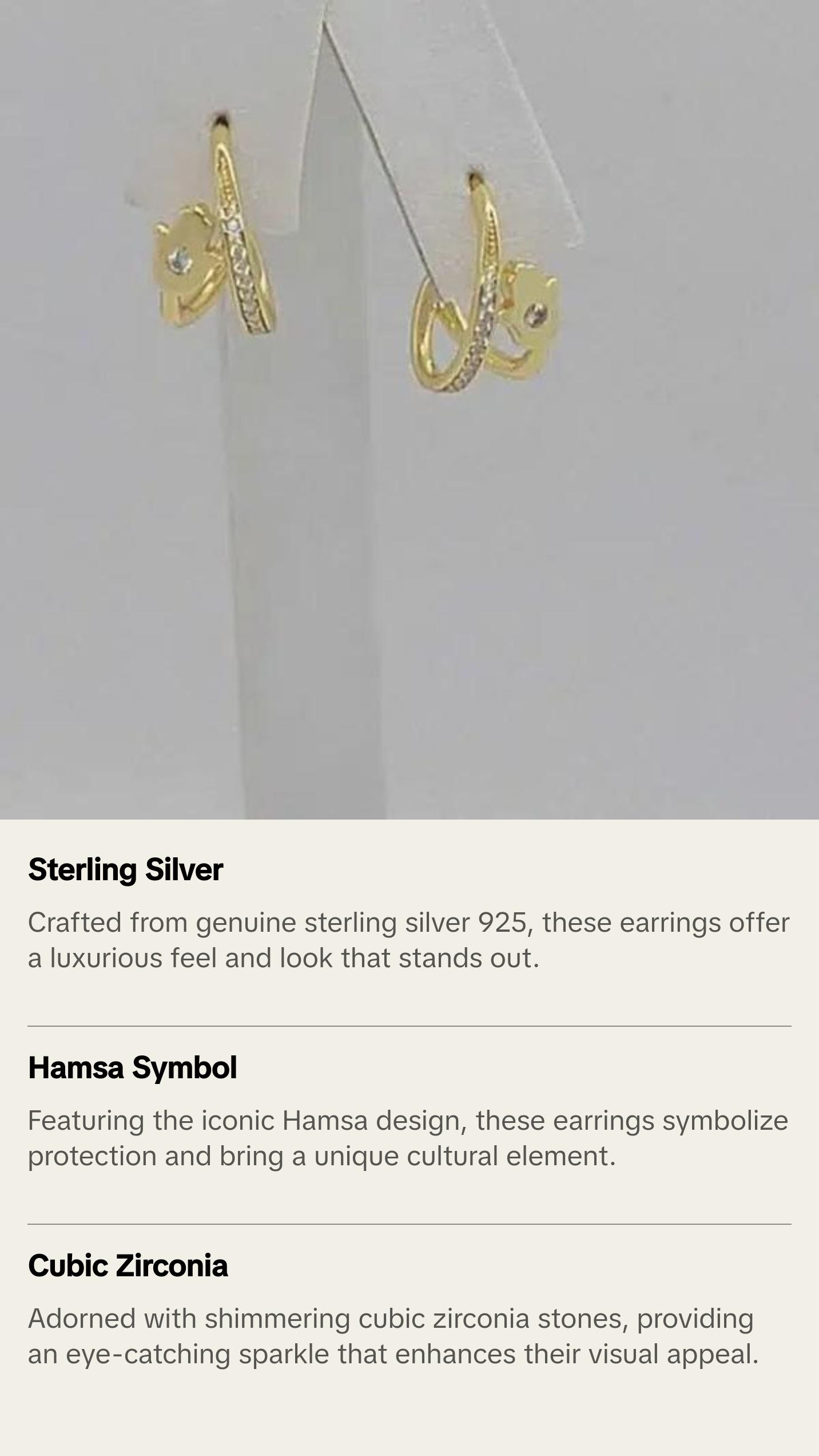 Brand New Sterling Silver 925 Hamsa Earrings