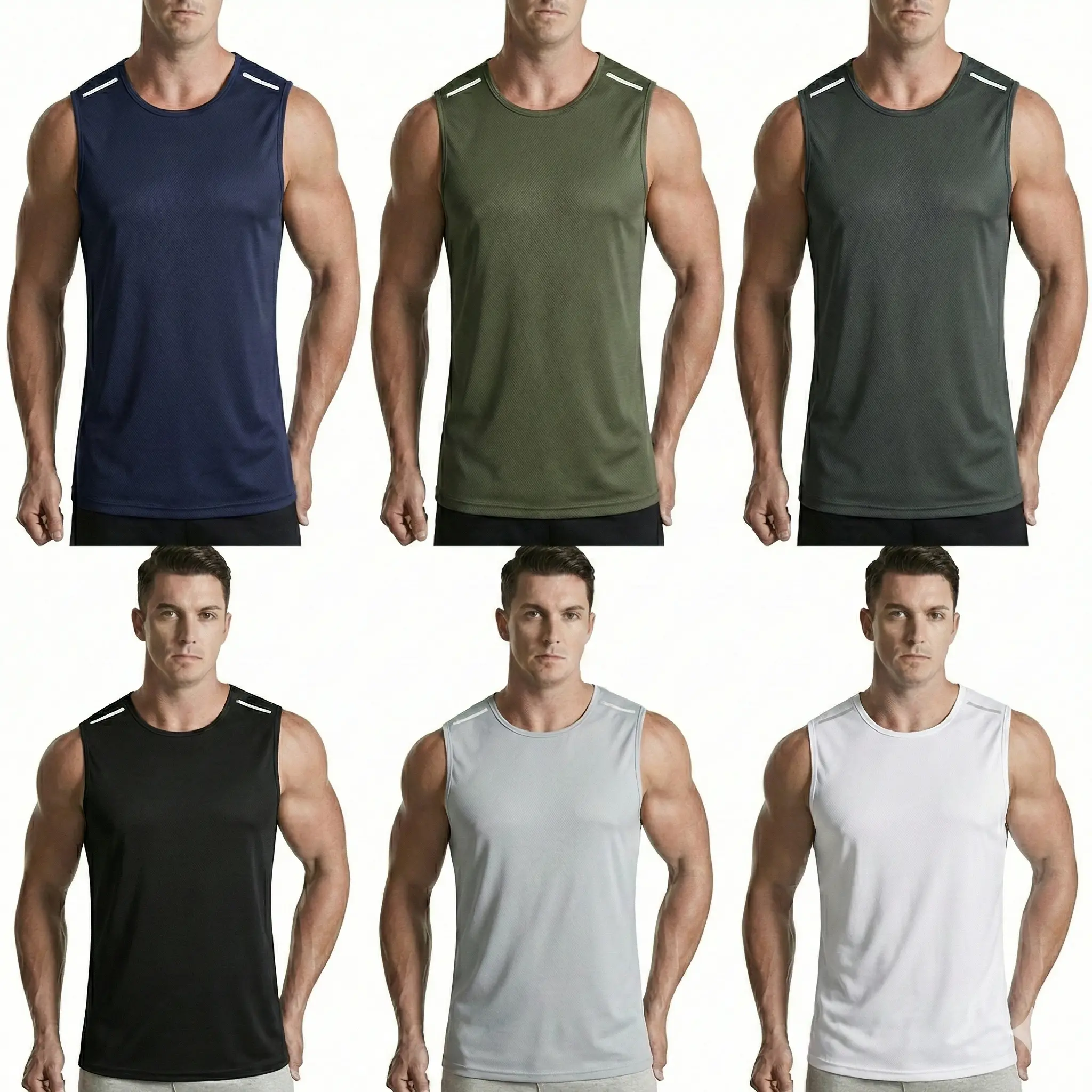 Reflective Strip Men’s Quick-Dry Tank Top - Crew Neck Running Vest - Performance Training Shirt for Night Safety - Lightweight Breathable Sports Gear