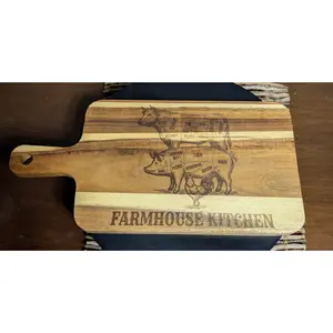 Farmhouse Kitchen Butcher Cuts Cutting Board | Laser Engraved Acacia Serving Board