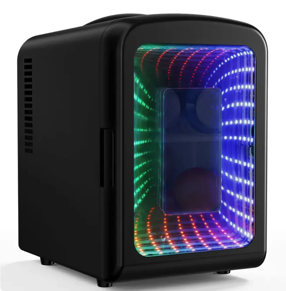 Antarctic Star 4L Mini Countertop Refrigerator with LED Lights, Quiet Operation, Portable AC/DC Function, Removable Shelf Adapts to Space, White Room Appliance for Both Home & Office Use, Mini Fridge
