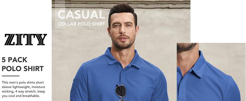 ZITY Mens 2 Pack Polo Shirts Short Sleeve Performance Sports Golf Shirt for Men Tactical Style Versatile for Golf Casual Wear