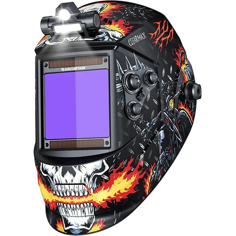 ARCCAPTAIN Auto Darkening Welding Helmet - Solar-Powered True Color Weldingmask, 3.94"x3.66" View Area, 1/1/1/1 Top Optical Clarity, 4 Arc Sensors, Wide Shade 4/5-9/9-13 for Stick/MIG Welding, Hard Hat Compatible, Father's Day Gift Option, Solar Panels, S