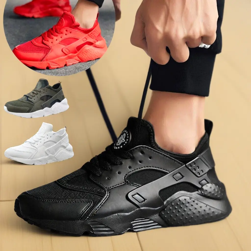 Unisex Leather Walking Shoes Casual Athletic Running Sneaker Non Slip Trainer Runner Closed Footwear Black Retro Thick Sole Comfortable 2026 Ventilated Cushion Breathable Lace Lightweight Flexible Fashion elegant