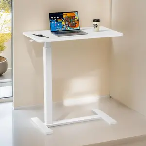 Medical Adjustable Overbed Bedside Table with Hidden Casters, Pneumatic Mobile Laptop Computer Standing Desk Cart with Tray, Hospital and Home Use(27.6" W x 15.7" D, White) Top Overbed Table with Wheels and Secure Height Adjustment, FSA/HSA Eligible, Stan