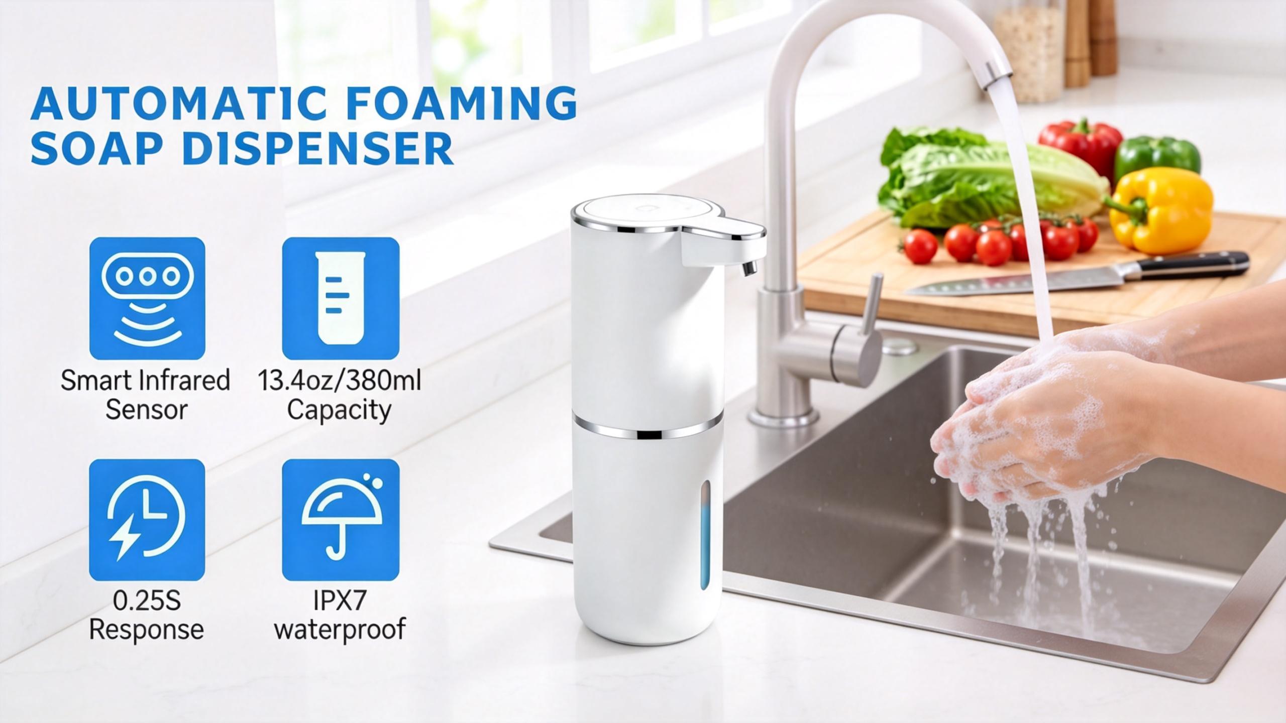 Automatic Touchless Foaming Soap Dispenser, USB Rechargeable Wall Mounted, 3-Level Adjustable Foam Pump, Leak-Proof for Bathroom & Kitchen