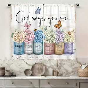 2 Panel Rusitc Farmhouse Cotton Kitchen Curtains Rod Pocket Country Retro Wood Vintage Small Short Cafe Curtain Inspirational Window Drapes  Bathroom Home Decor