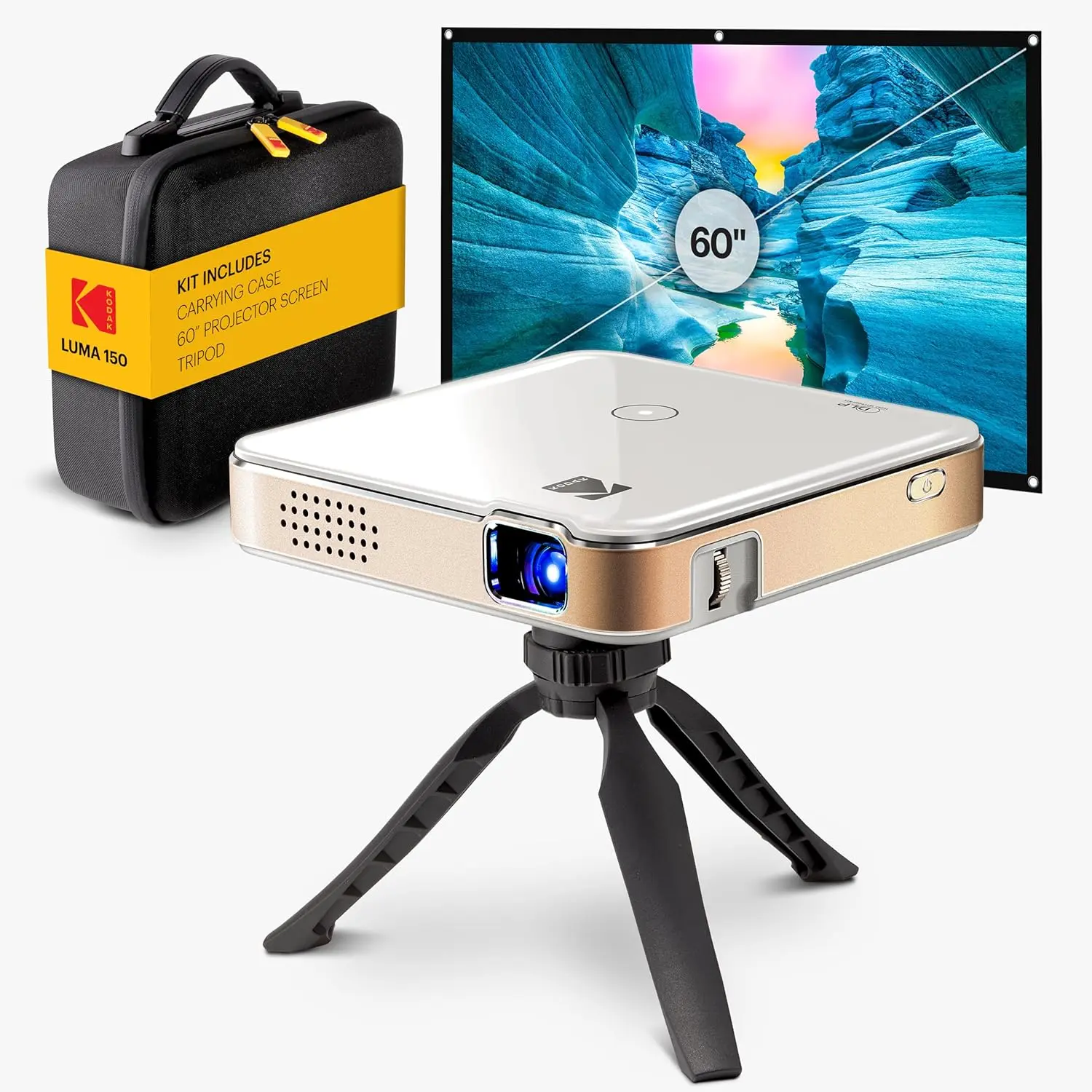 Kodak Luma 150 Pico Portable Home Projector, Rechargeable Ultra Mini Home Entertainment Projector with 60" Screen, Tripod, Case, USB Compatibility for Movie Time, Portable Projector, Dlp Technology Projector