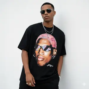 Men's Rodman portrait with sunglasses Graphic T-Shirt - 100% Cotton Short Sleeve Crew Neck Regular Fit Casual Wear |   Soft & Breathable Fabric, Durable Print, Everyday Comfort, Machine Washable, portrait graphic casual wear