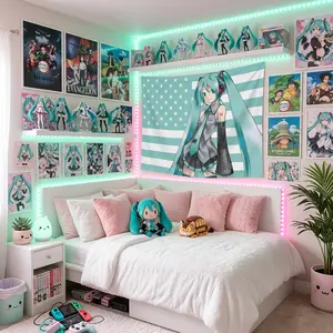 Anime Hatsune Miku Tapestry 60x90 Inch - Vocaloid Kawaii Wall Hanging Flag - Otaku Gaming Room & College Dorm Decor Banner Poster,GIFT accessories home