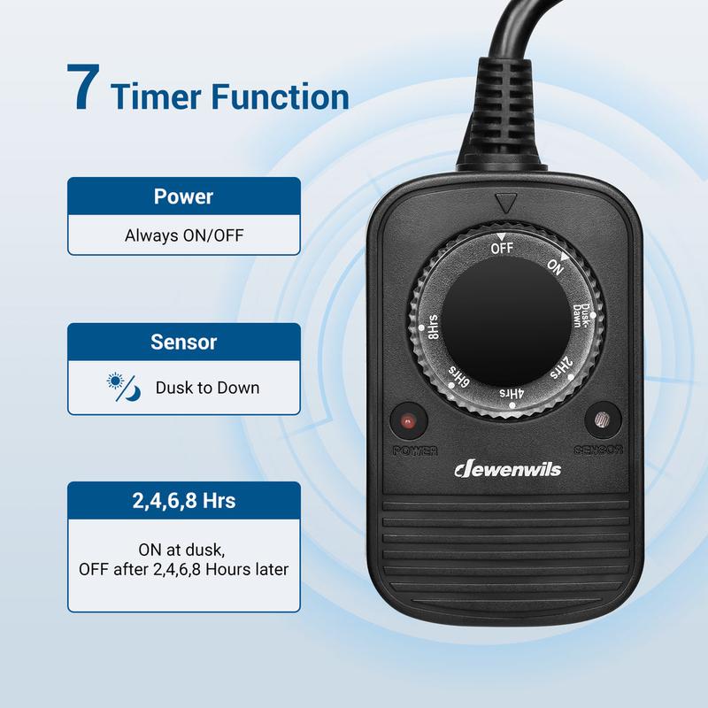 DEWENWILS Outdoor Timer, Dusk to Dawn Sensor Timer with Electrical Outlet (2 Pack)-HODT11A
