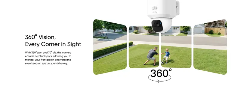 [Exclusive Bundle] eufy SoloCam S340, 360° Pan & Tilt Solar Security Camera 2.4 GHz Wi-Fi No Monthly Fee HomeBase S380 Compatible - Ai Auto Lock And Tracking