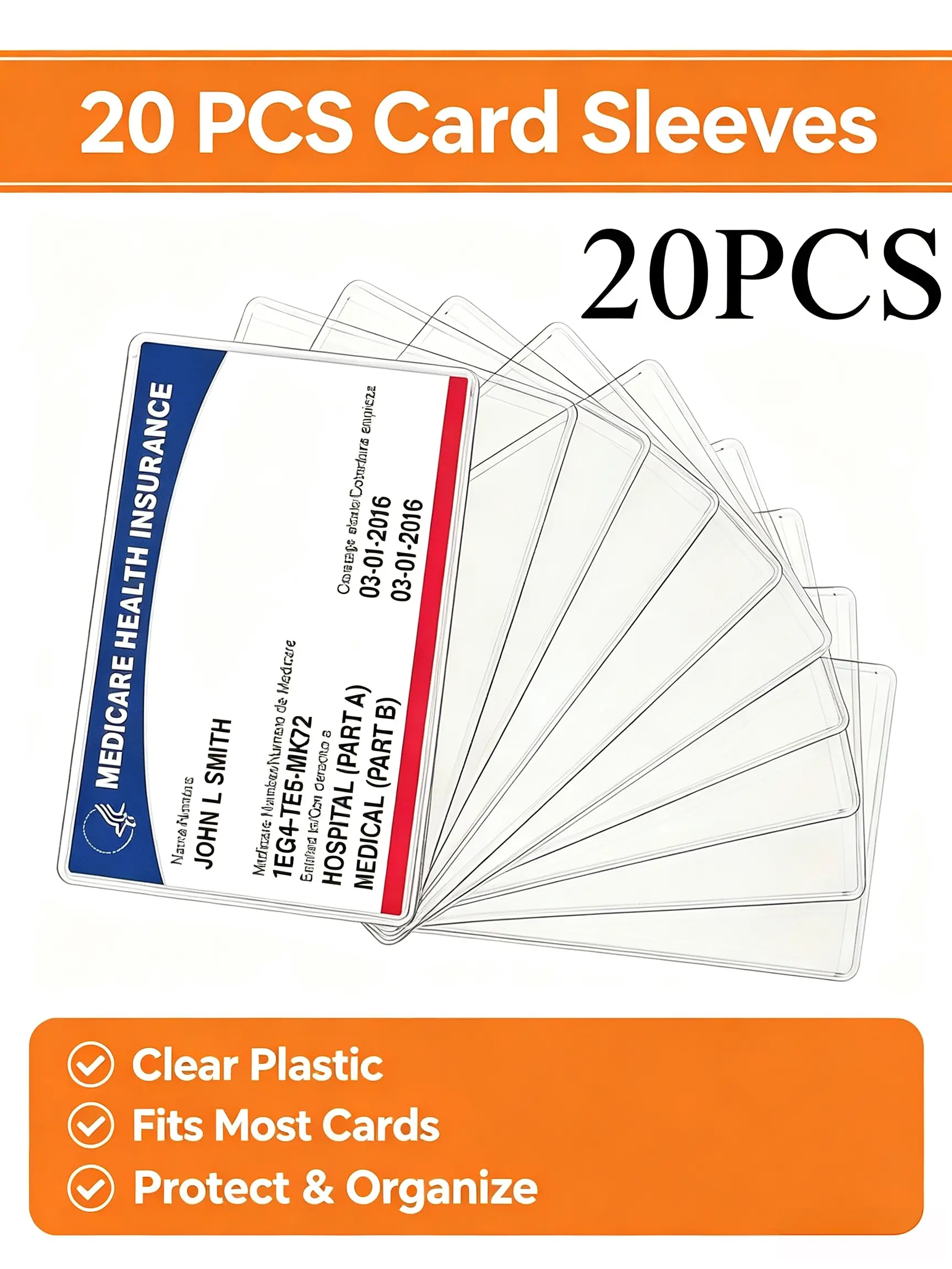 20PCS Soft PVC Card Sleeves - Waterproof Business Supplies Protectors, Transparent Wallet Holders for Medicare Insurance, Credit & ID Cards