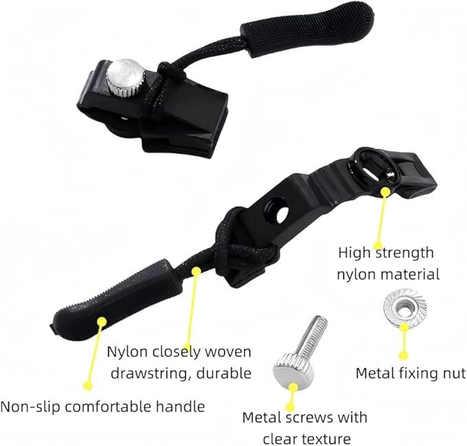Zipper Repair Kit 6-Pack (2*Large,2* Medium, 2*Small) - Detachable，No-Sew Slider For Jackets，Luggage & Bags - Durable Black Replacement Zippers With Easy Install Tools Zipper Pull Replacement Zipper Replacement circle zipper universal zipper