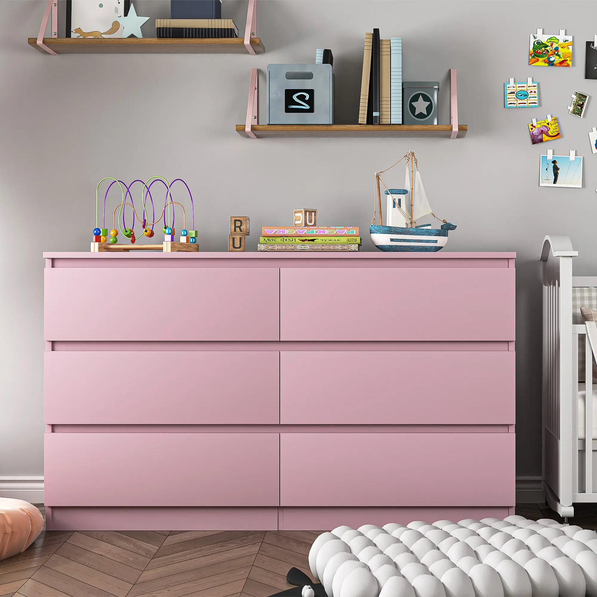 Spaco 6-Drawer Double Sturdy Engineered Wood Chest of Drawers - Floor Standing Organizer Storage, Home Organization Storage for Bedroom, Aesthetic Room Decor Indoor Furniture Cabinet,dorm essentials,home decor