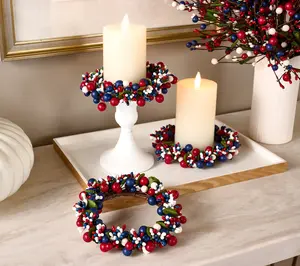 QVC Patriotic Berry Candle Rings, 3-Piece Set for Home Decor