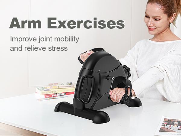 FEIERDUN Desk exercise bike, suitable for indoor workouts and physical therapy, wrist, arm, and leg rehabilitation trainer with electronic display screen