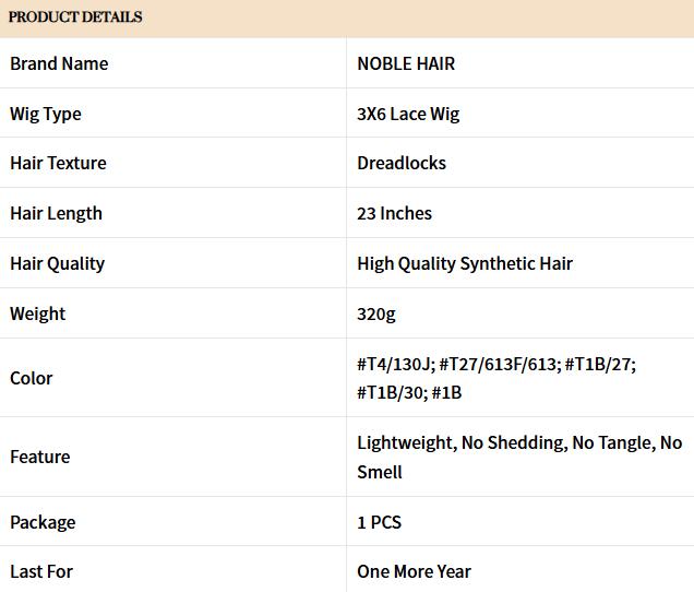 Noble 3×6 Lace 23 Inch DreadLock Wig Faux Locs Braids Synthetic Wig