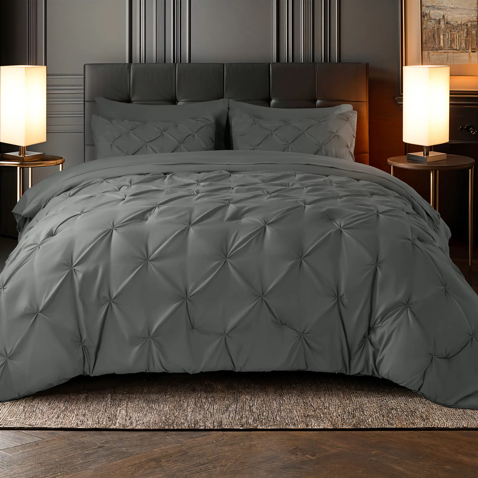Shilucheng 7PCS Luxury Microfiber Bedding Set Ultra Soft All Season Breathable Duvet Set Cloud Like Hotel Quality Bedroom Bedding Set with Elegant Geometric Pintuck Design Multi Color Machine Washable Soft Bedding Set outdoorfun