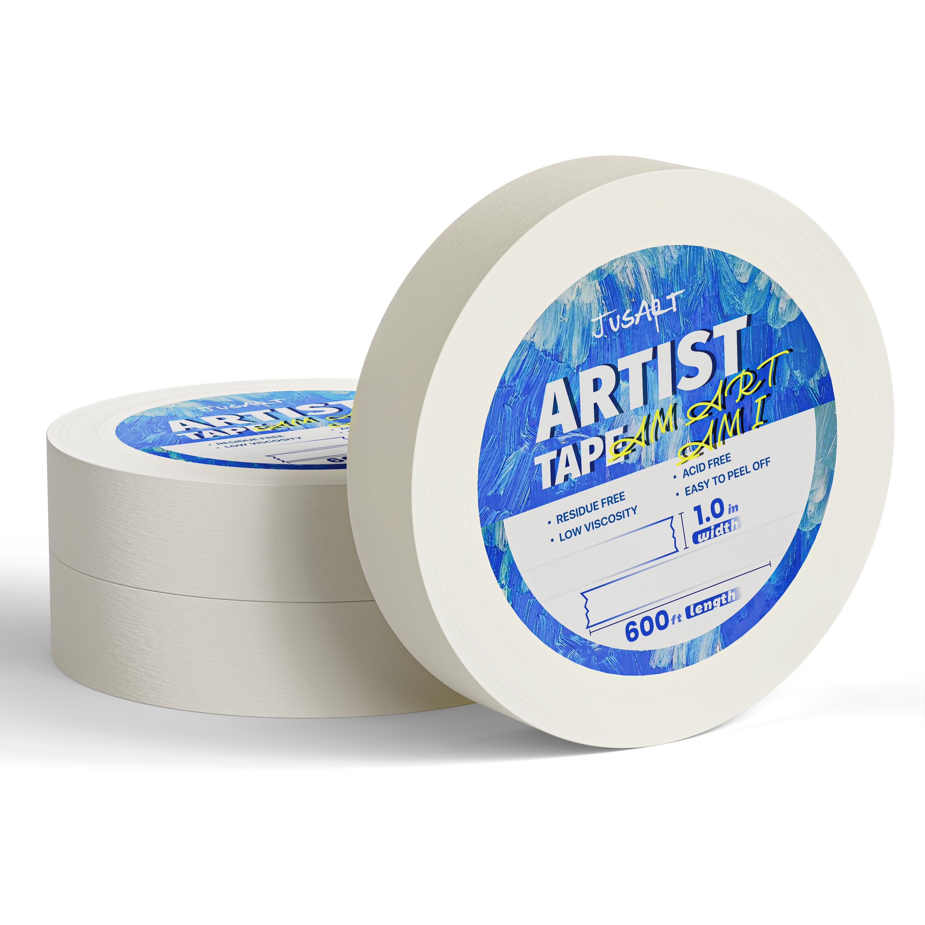 JusArt Artist Tape for Watercolor Paper, 0.5/1 inch Wide Total 200/600FT Long, White Art Tape for Masking, Framing, Painting, Acid Free, Low Tack