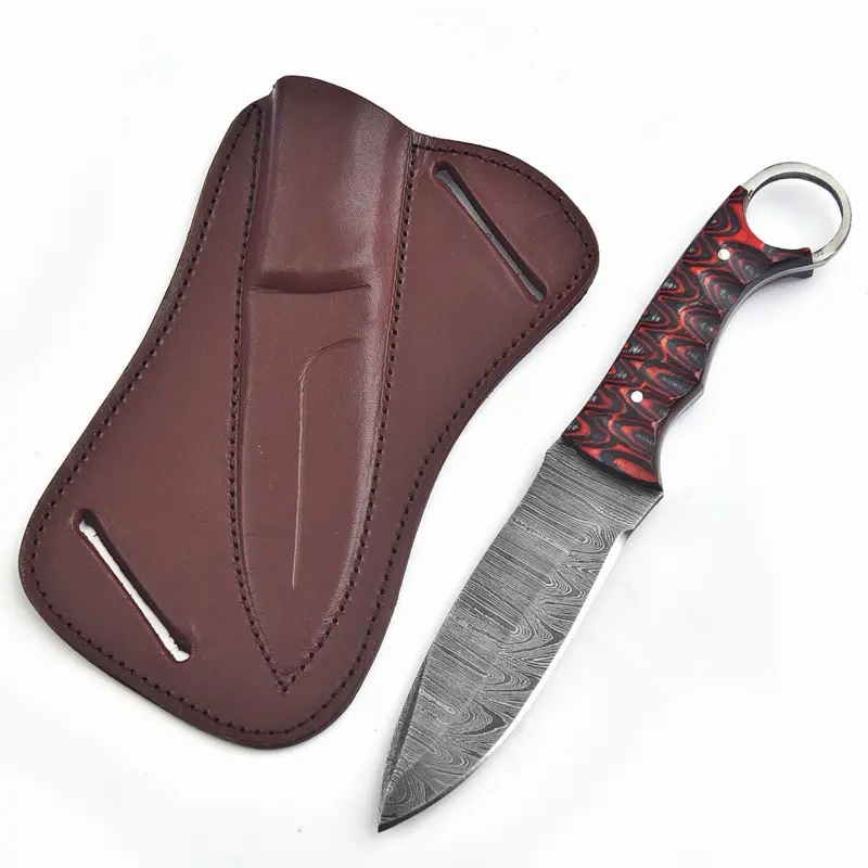 Damascus Steel Fixed Blade Camping Bushcraft Knife with Leather Sheath Damascus Steel Fixed Blade Camping Bushcraft Knife with Leather Sheath