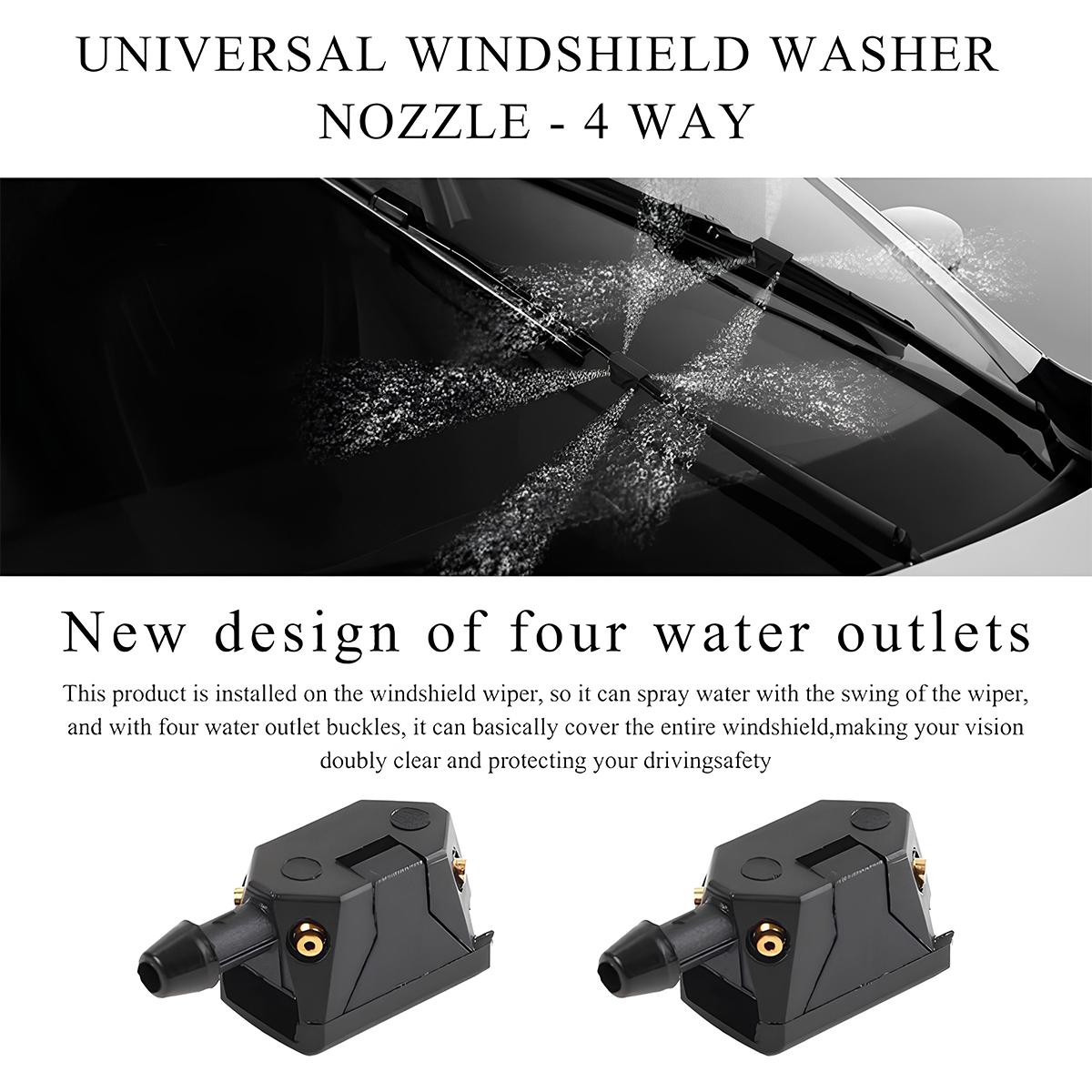 2 PCS Universal Windshield Washer Nozzle Arm Mounted Jets Nozzles, 4 Holes Car Windshield Washer Wiper Arm Sprayer, Adjustable Washer Upgrade Nozzle