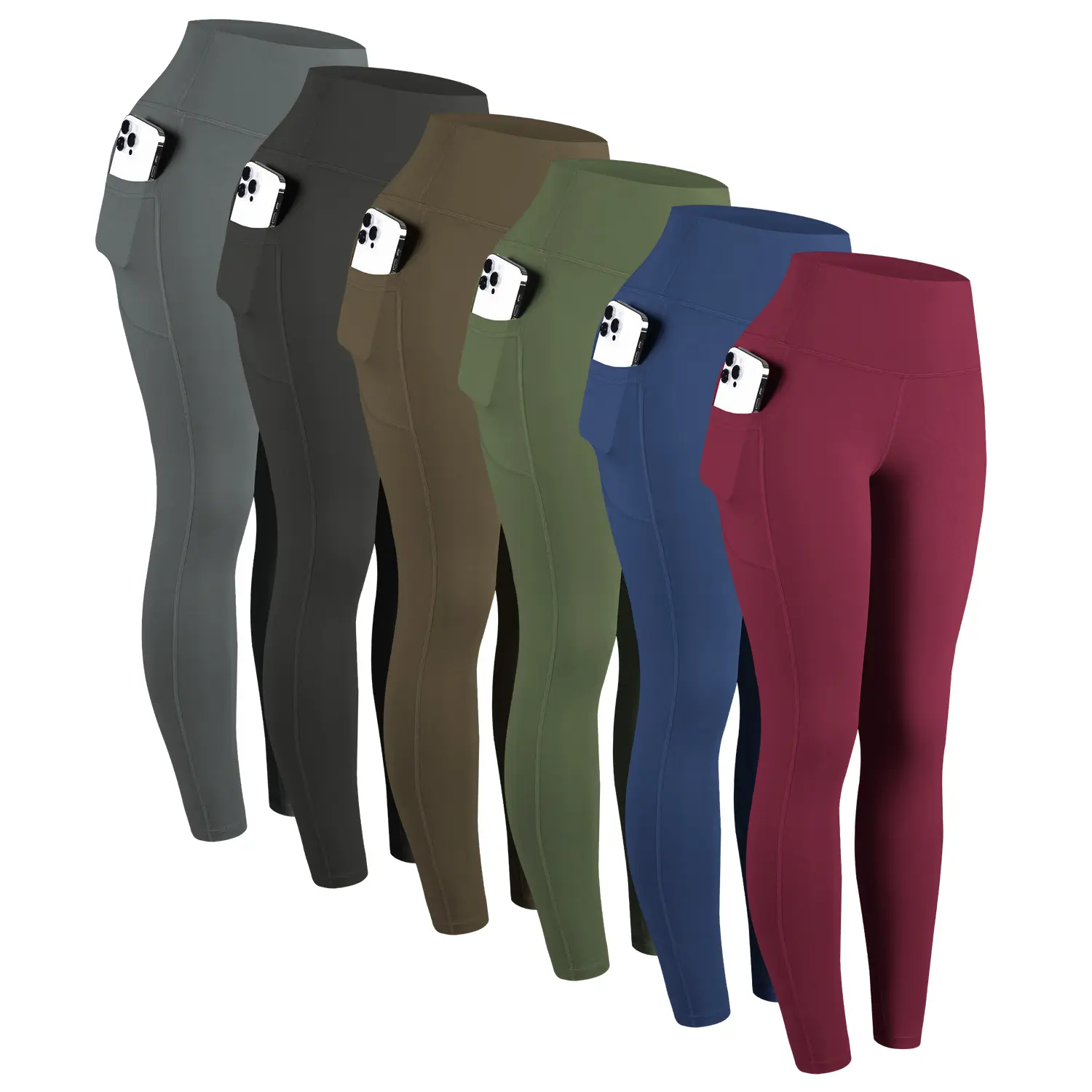 CHRLEISURE 1/3/6-PACK High Waist Yoga Pants With Pockets, Exercise Running Yoga Leggings, Tummy Control Workout Running Yoga Leggings for Women Activewear Bottoms