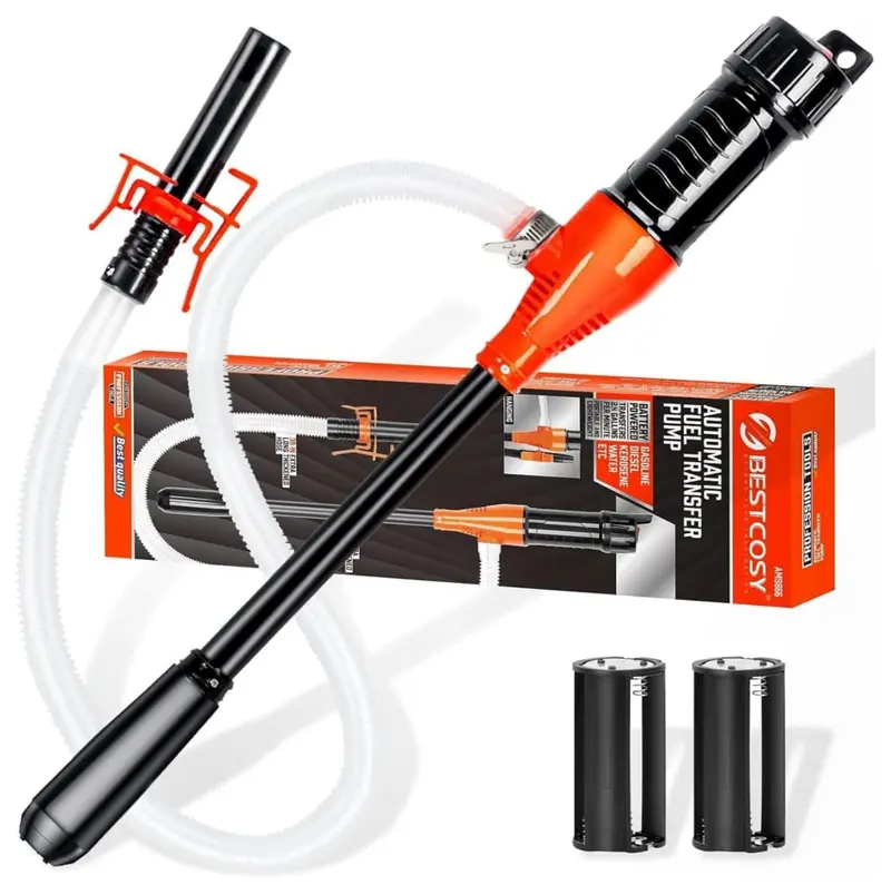 Portable Transfer Pump Battery Operated Electric Siphon Pump for Gas, Fuel, Diesel, Water Transfer 2.6 GPM Flow Oil Extractor -Easy to Use Hand Fuel Pump, Multi-Use Siphon Fuel Transfer Pump (Orange)
