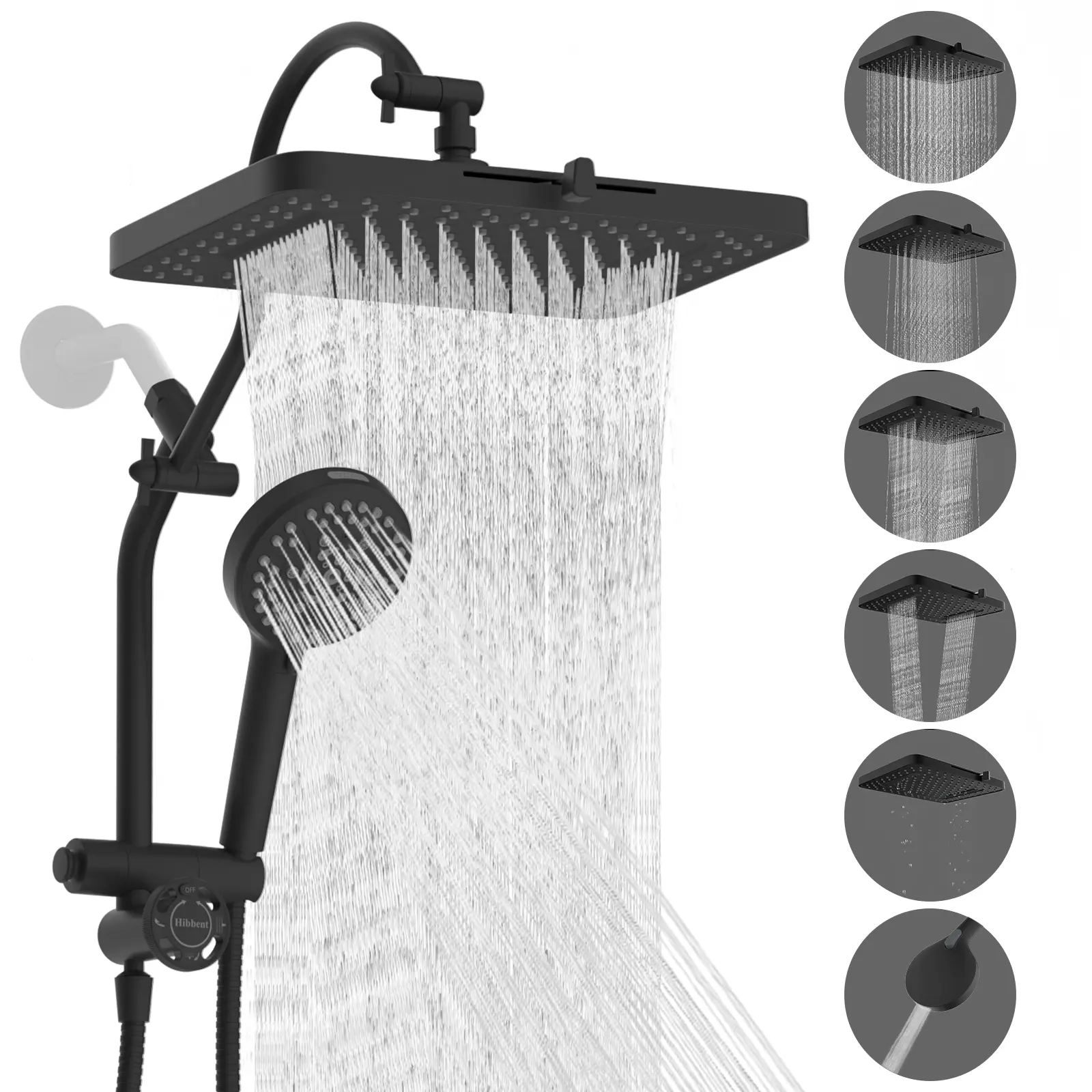 Hibbent Upgraded cUPC Certified Detachable Multi-Spray Shower Head Set with Handheld Shower Heads - 5-Spray 13-in Pressurized Rain Model, 10-Mode Modern Handheld, 12-in Extension Arm, 4-Way Diverter, 71-in Pressurized Hose, Holder, Black,home essentials